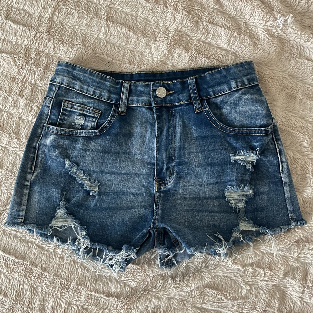 NWOT Medium Wash Denim Distressed Cutoff Shorts